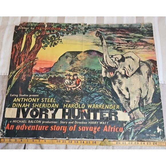 1952 Ivory Hunter Where No Vultures Fly Poster Rare with Name Change England UK - Picture 3 of 14